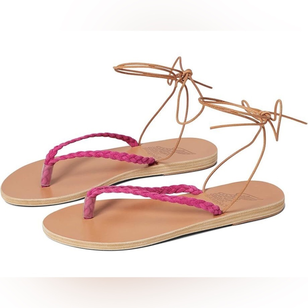 Ancient Greek Plage Lace Up Tan & fuchsia Sandals Leather Size 39 / 9
